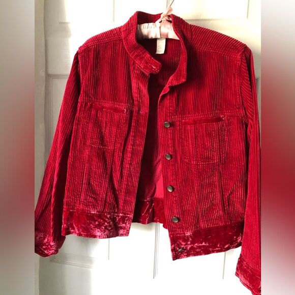 J. Jill Red Corduroy Velvet Trim Jacket 100% cotton Size XS P - Picture 3 of 8